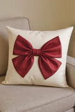 Cream And Red Printed Bow Cushion Cover
