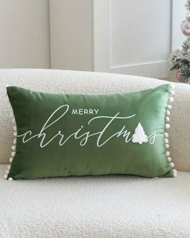 White And Olive Green Merry Christmas Cushion Cover - PRE ORDER TEN DAYS DELIVERY