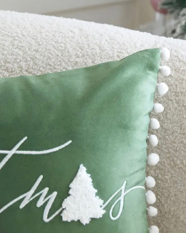 White And Olive Green Merry Christmas Cushion Cover - PRE ORDER TEN DAYS DELIVERY