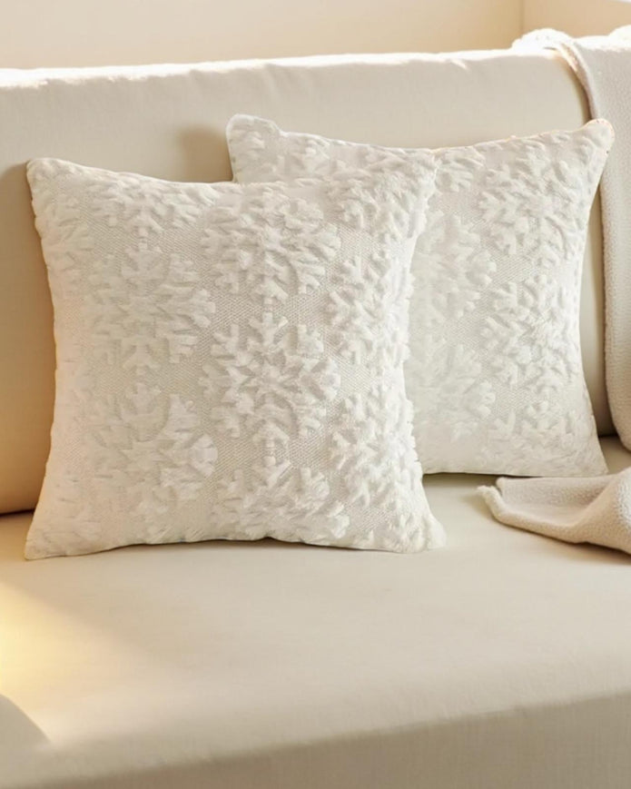 Cream Chenille Snowflake Cushion Cover
