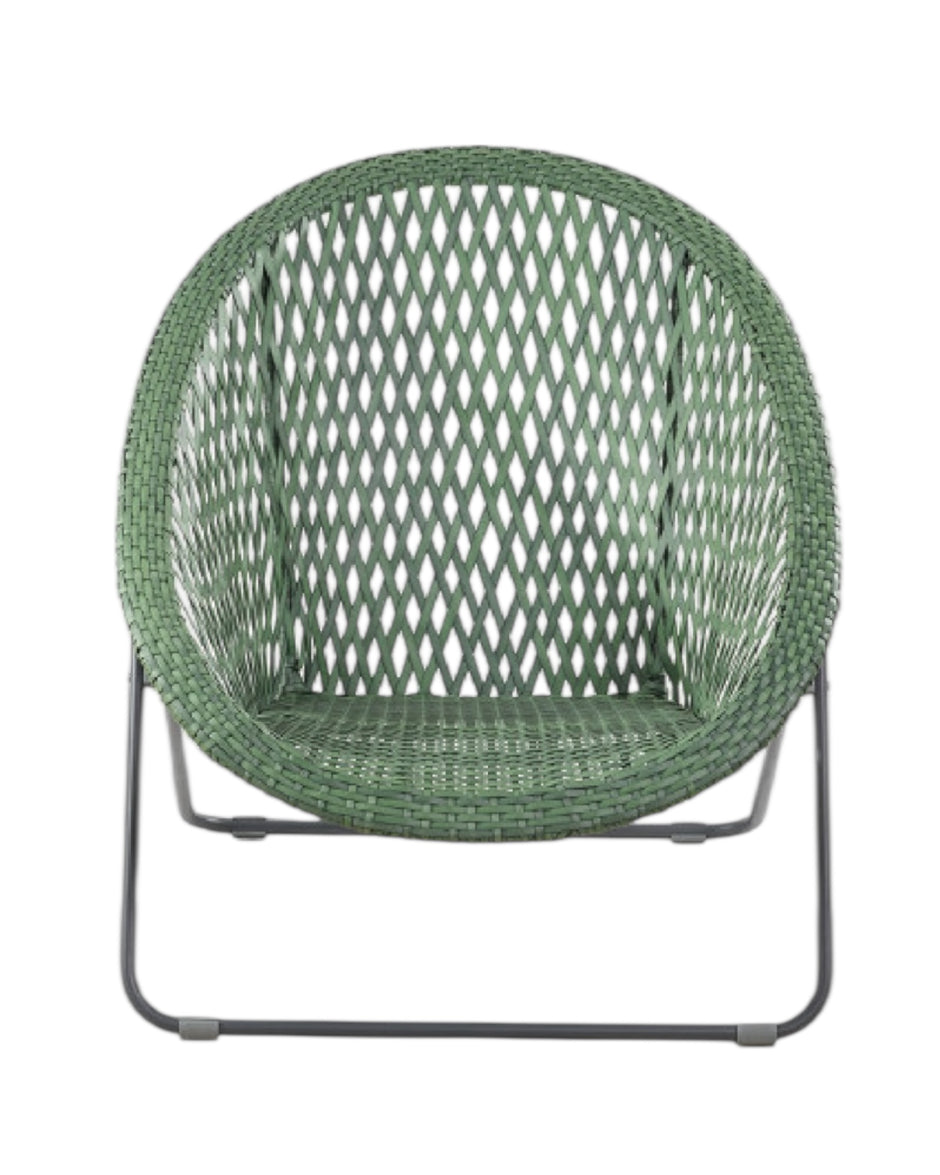 Green rattan garden furniture set with chair and table from Pacific Lifestyle Ltd, perfect for outdoor lounging and relaxing.