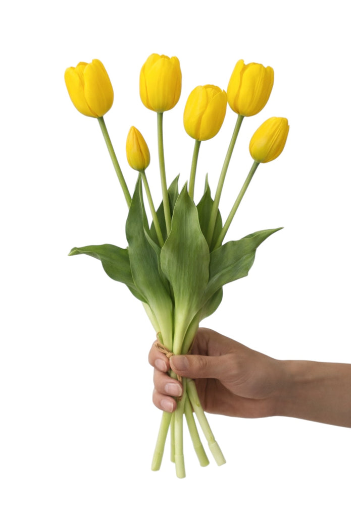 Bunch of five artificial yellow tulip stems from Starlight Express, perfect for spring floral arrangements.