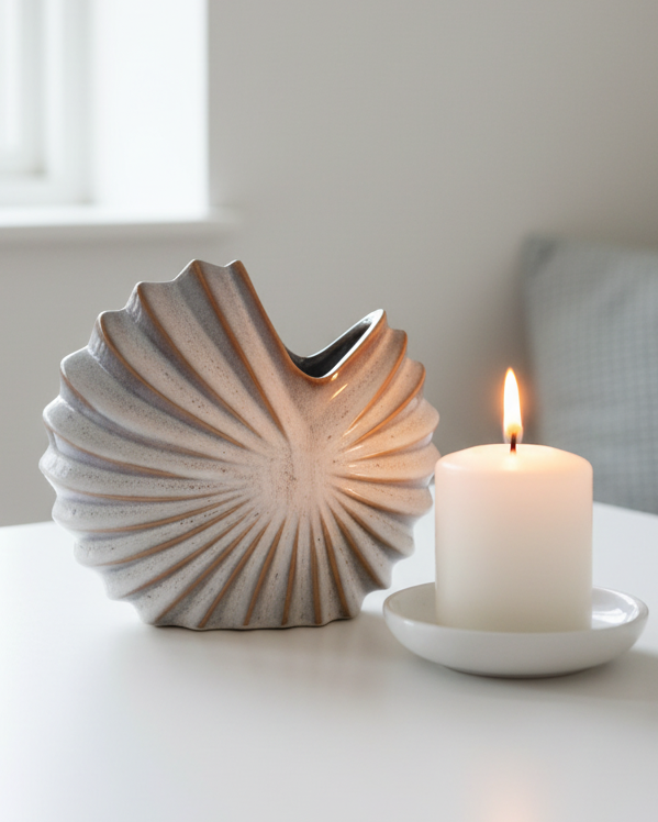 Gisela Graham neutral spiral shell vase, coastal decorative vase with a spiral shell design, ideal for seaside-inspired home decor.