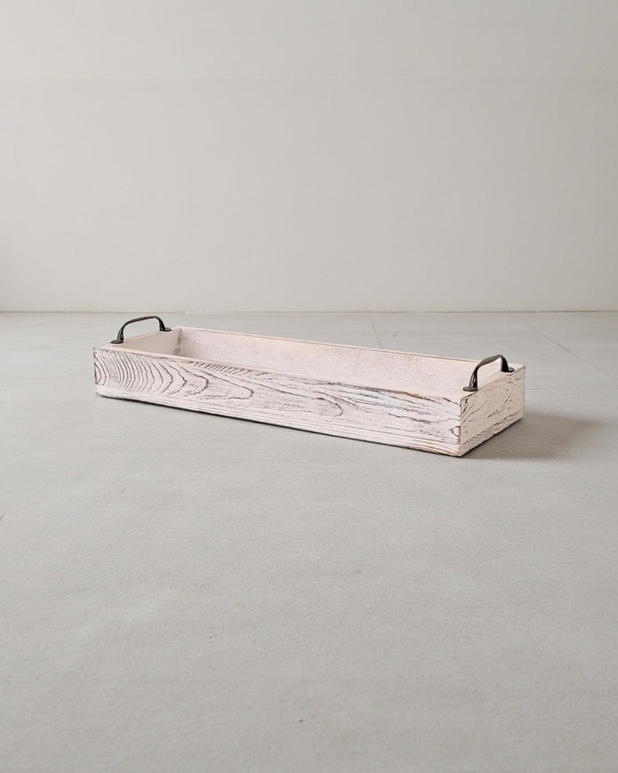 White wooden handled tray for home decor by Starlight Express, featuring a smooth finish and practical design.