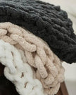 Cloud King Size Large White Chenille Chunky Knit Blanket Throw