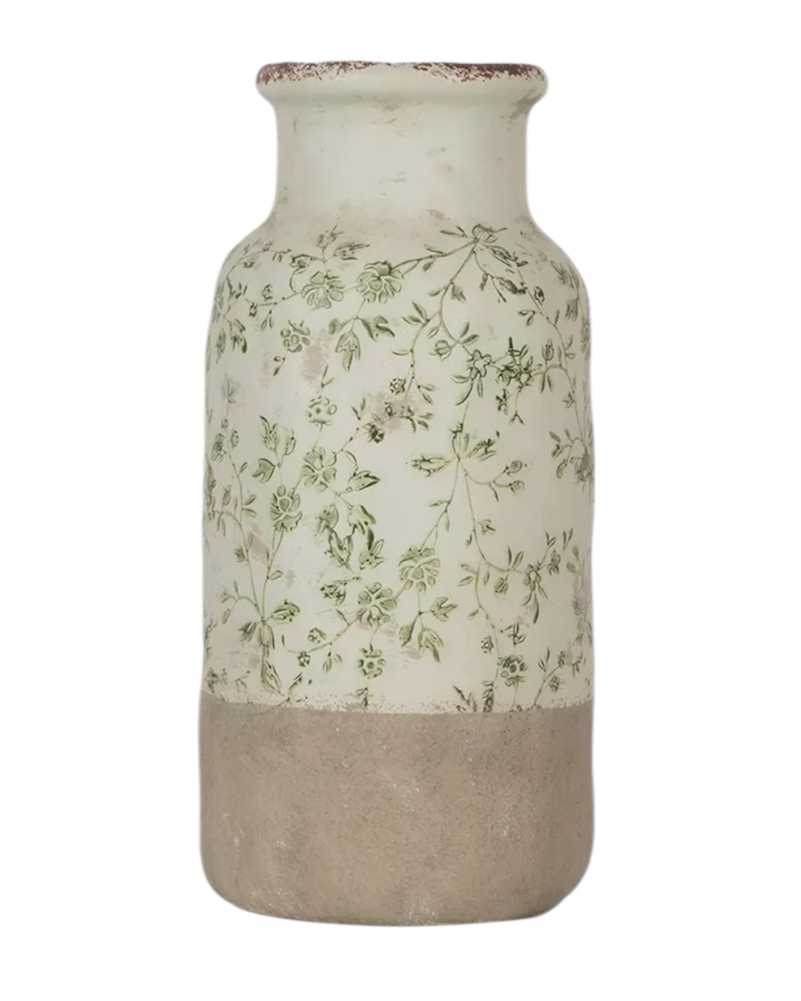Green and white ceramic flower vase by Clayre & Eef, featuring a decorative floral design, suitable for home décor.