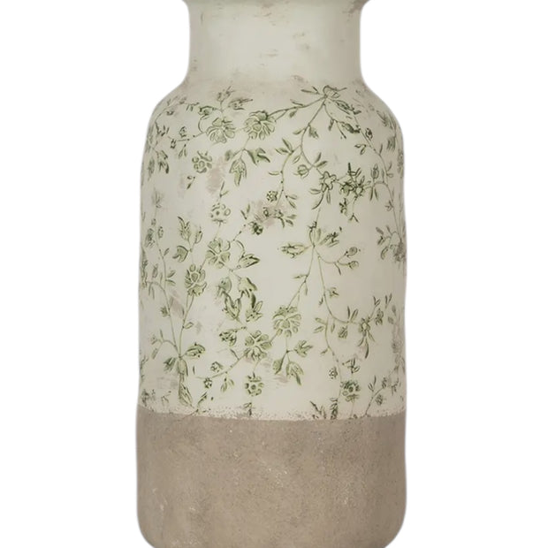 Green and white ceramic flower vase by Clayre & Eef, featuring a decorative floral design, suitable for home décor.