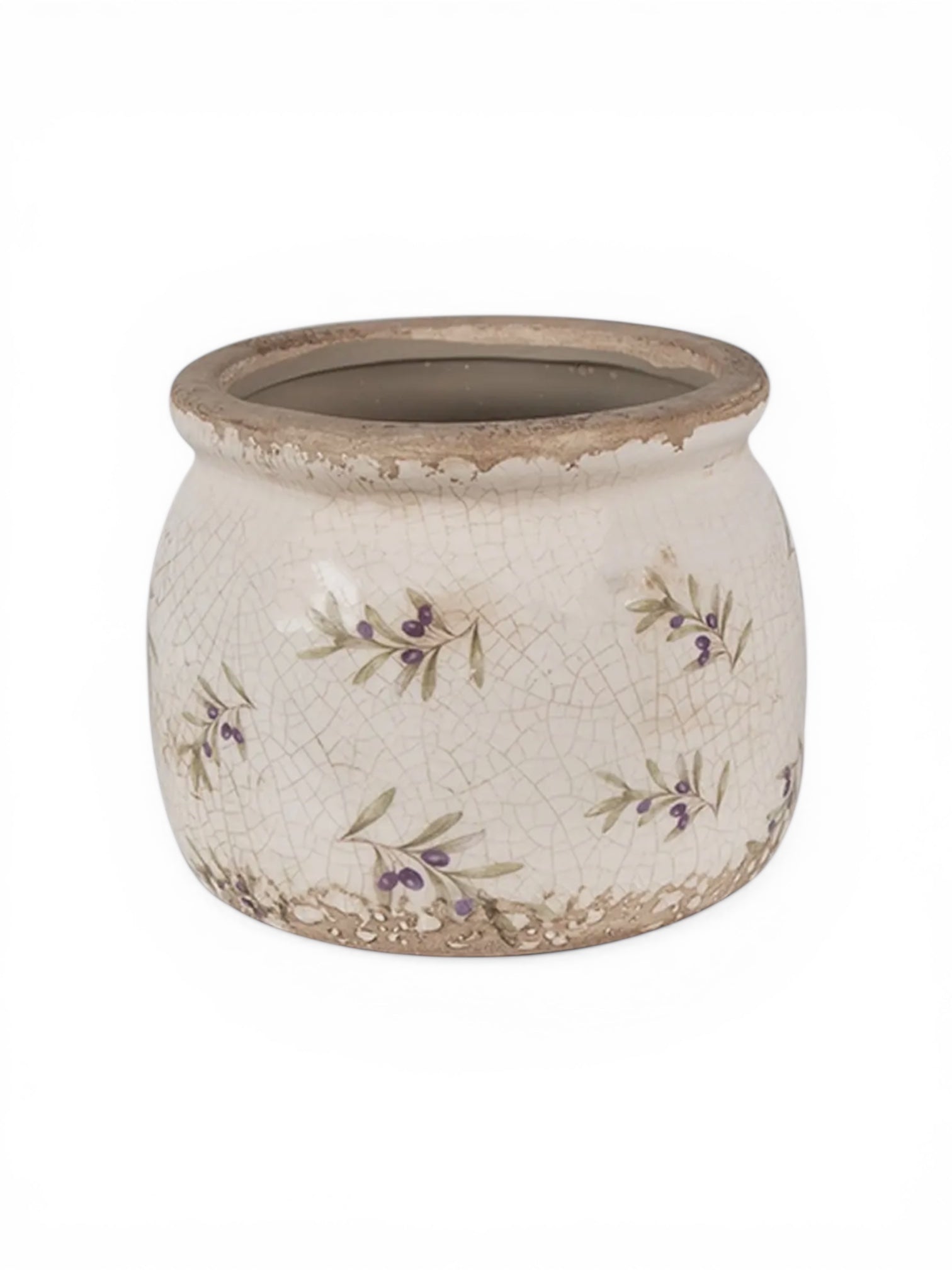 Beige ceramic olives wide planter by Clayre & Eef, stylish home decor with a smooth finish and decorative olive design.