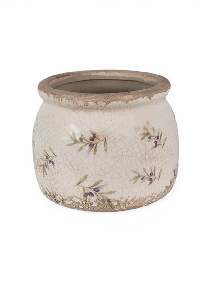 Beige ceramic olives wide planter by Clayre & Eef, stylish home decor with a smooth finish and decorative olive design.