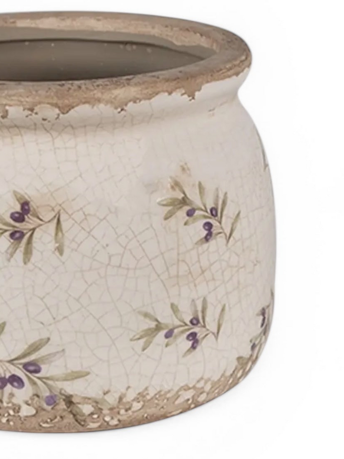 Beige ceramic olives wide planter by Clayre & Eef, stylish home decor with a ceramic finish and olive motif design.