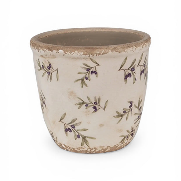 Large beige ceramic olives plant pot by Clayre & Eef, extra large home decor piece with a stylish olive design.