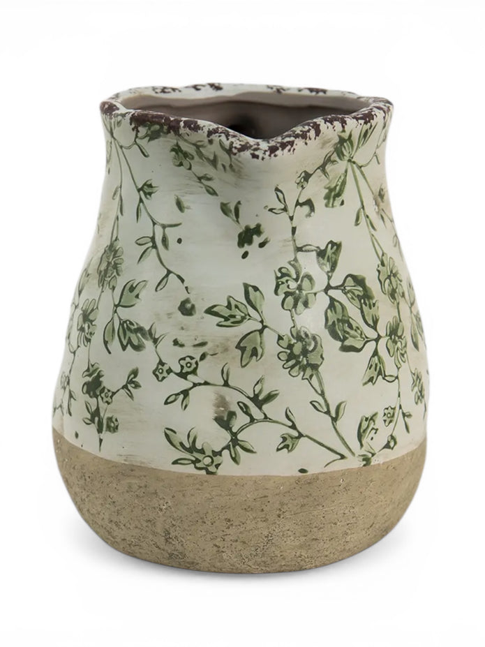 Green and white ceramic leaves jug vase by Clayre & Eef, perfect for home decor with a natural leaf design.