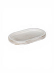 White wood oval beaded tray for home decor by Starlight Express, featuring intricate beaded details and a smooth oval shape.