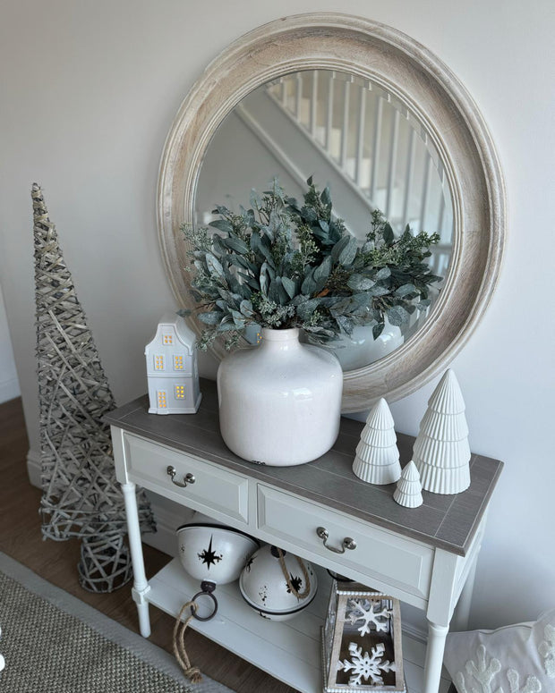 Chloe Round Washed Wood Round Framed Mirror