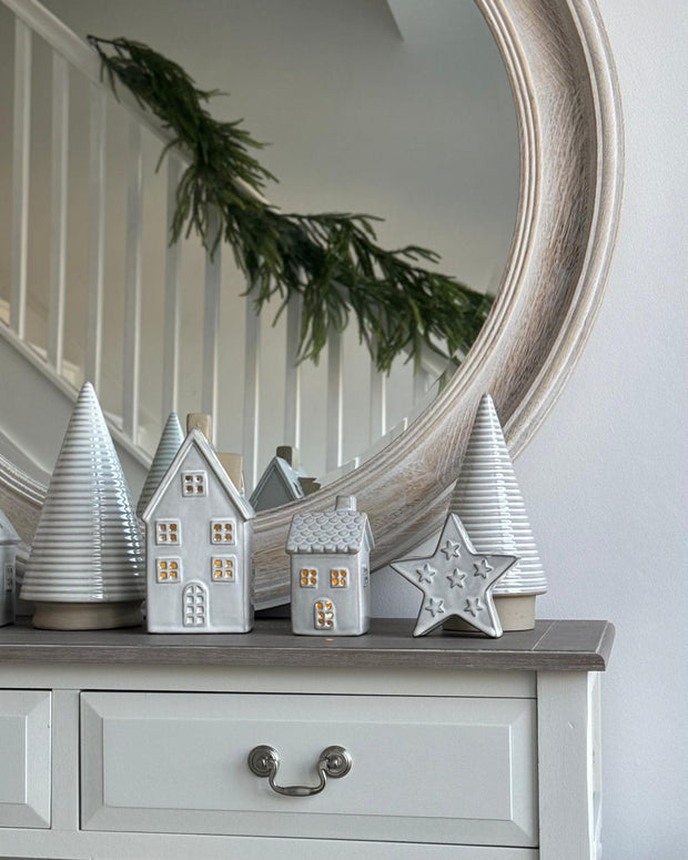 Chloe Round Washed Wood Round Framed Mirror