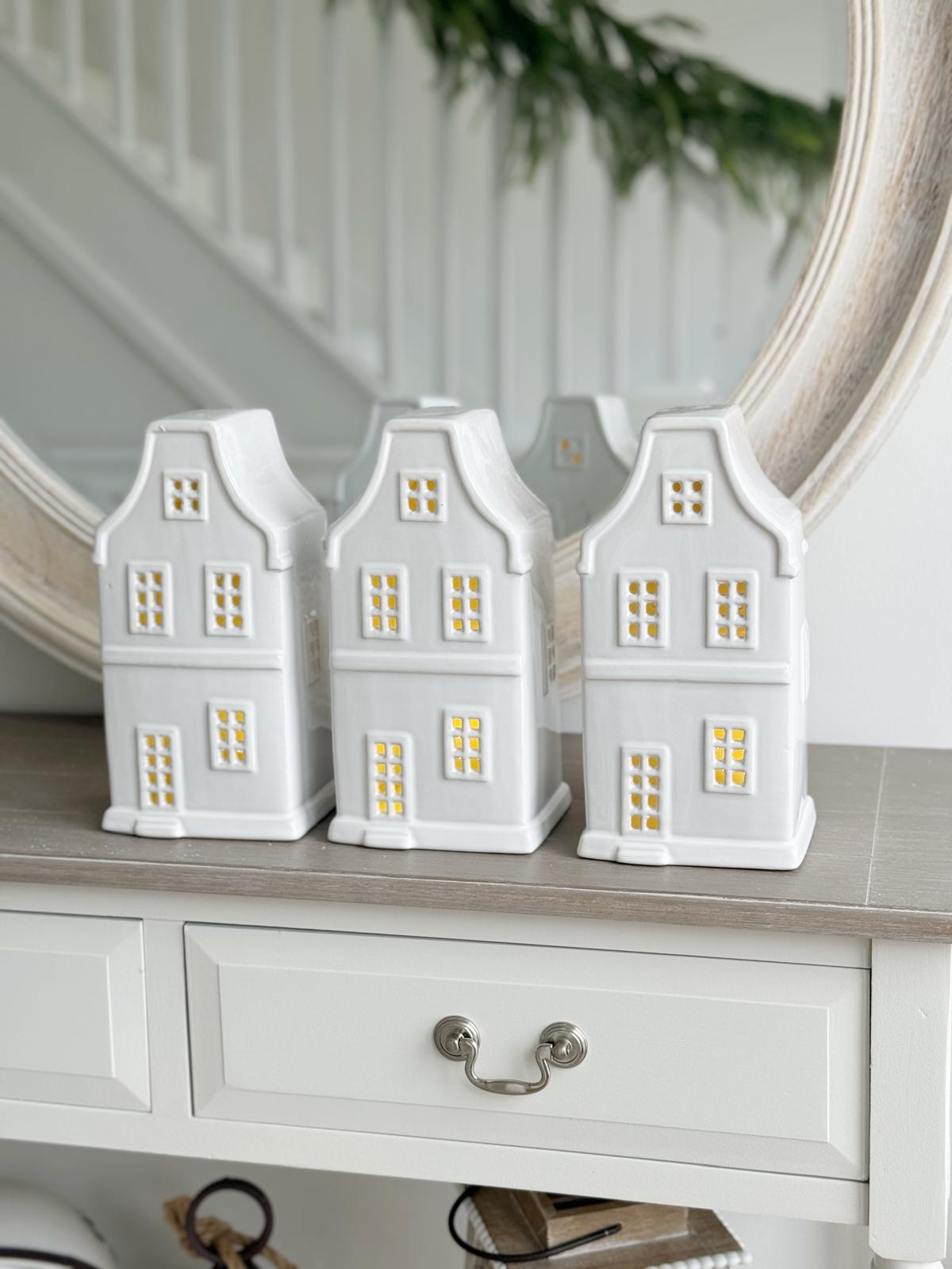 White Ceramic LED Light Up Ceramic Dutch House Ornament