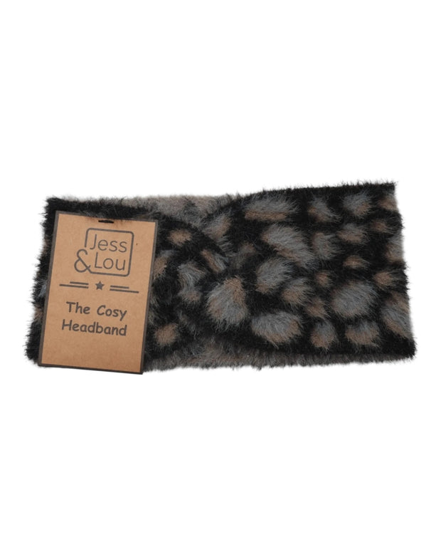 Black Leopard Fluffy Headband