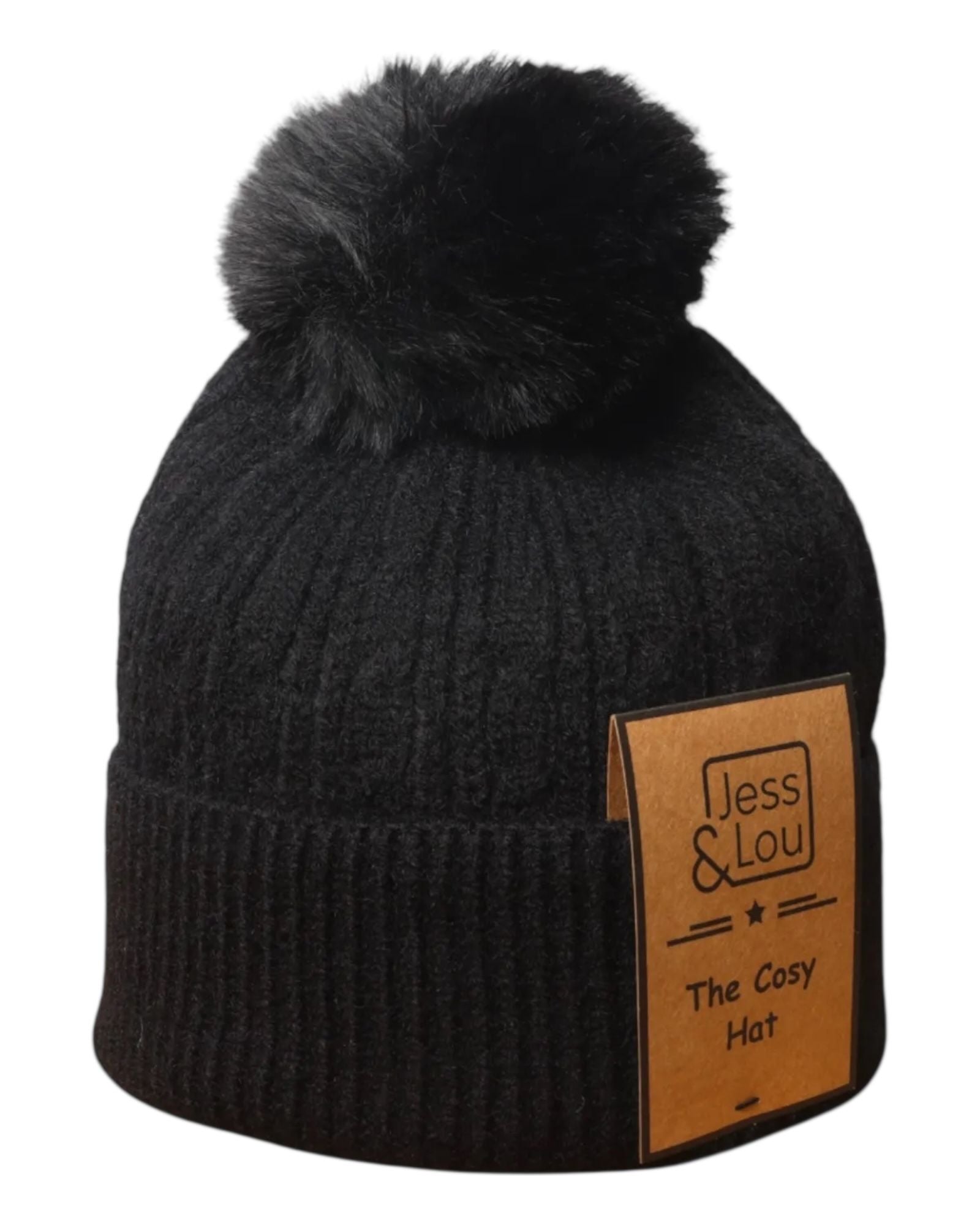 Black Unisex Cable Bobble Hat