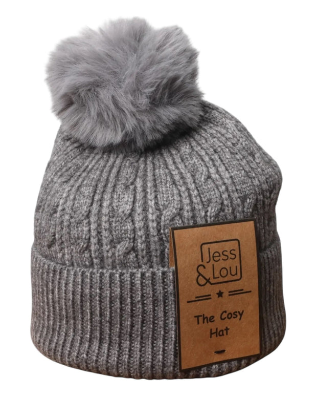 Charcoal Grey Unisex Cable Bobble Hat