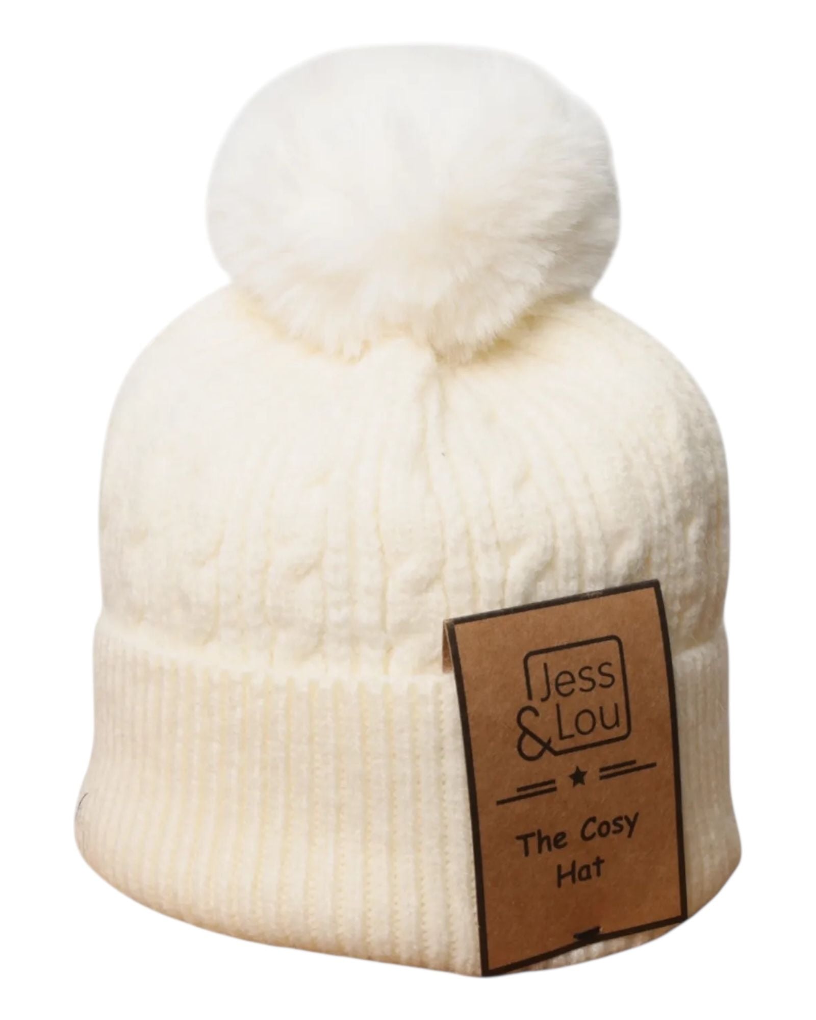 Cream Unisex Cable Bobble Hat