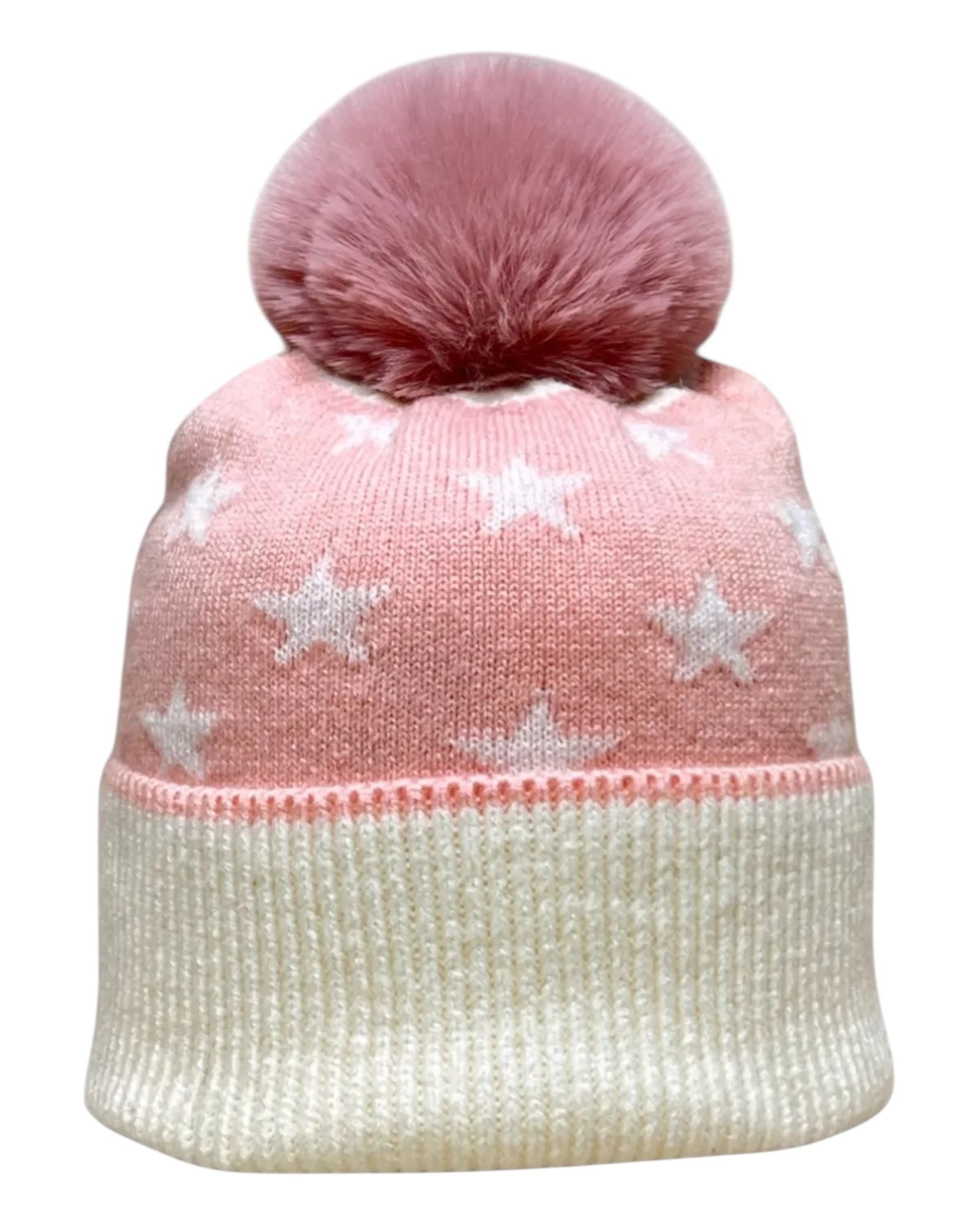 Pink Unisex Star Cosy Bobble Hat