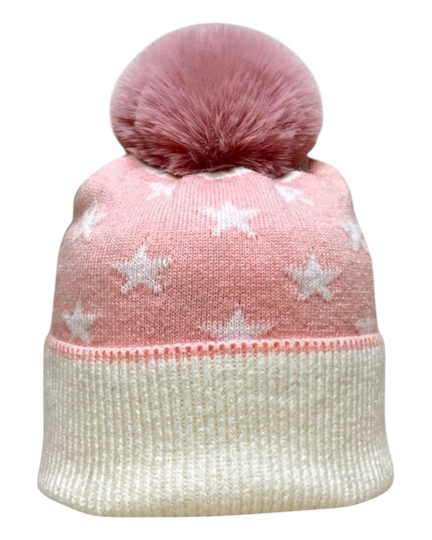 Pink Unisex Star Cosy Bobble Hat