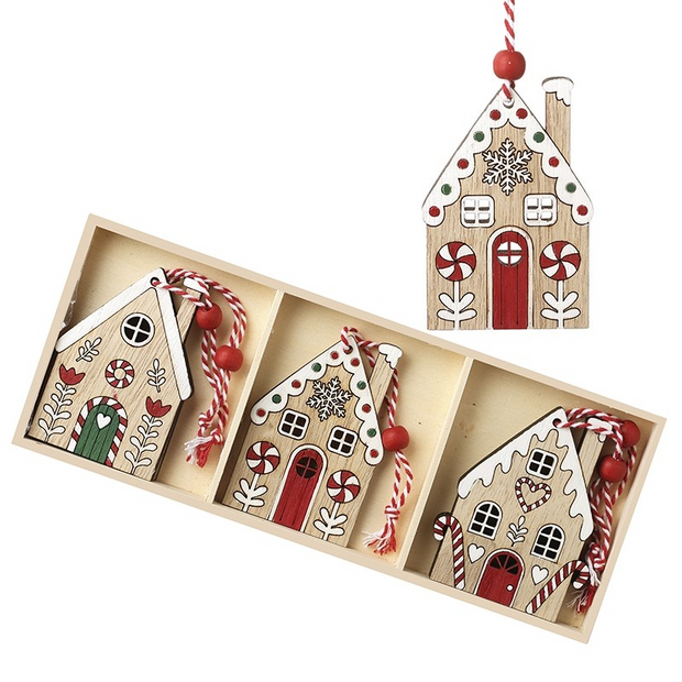 Wooden Gingerbread House Decorations Set