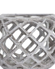 Large round ceramic lattice hurricane lantern, decorative home decor piece with intricate cut-out design.