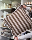 Chloe Brown Square Stripe Scalloped Cushion Cover