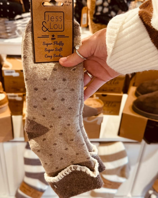 Cosy Cuff Socks - Beige Dot
