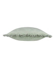 Sage green Ruffle Matte Velvet Cushion Cover by Riva Home showing soft, textured fabric with ruffle detail on the front.