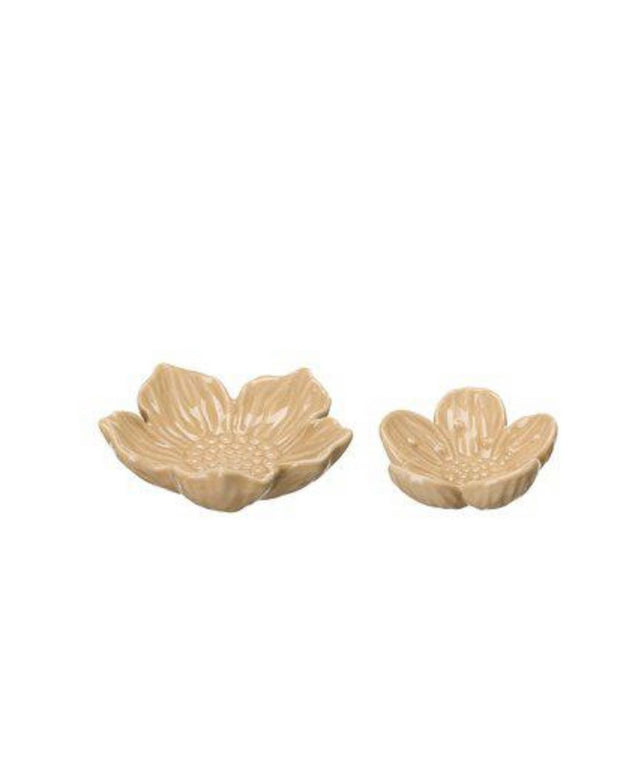Pair of beige Ingrid Flower Wikholmform trinket dishes for home decor, featuring floral design and elegant ceramic craftsmanship.