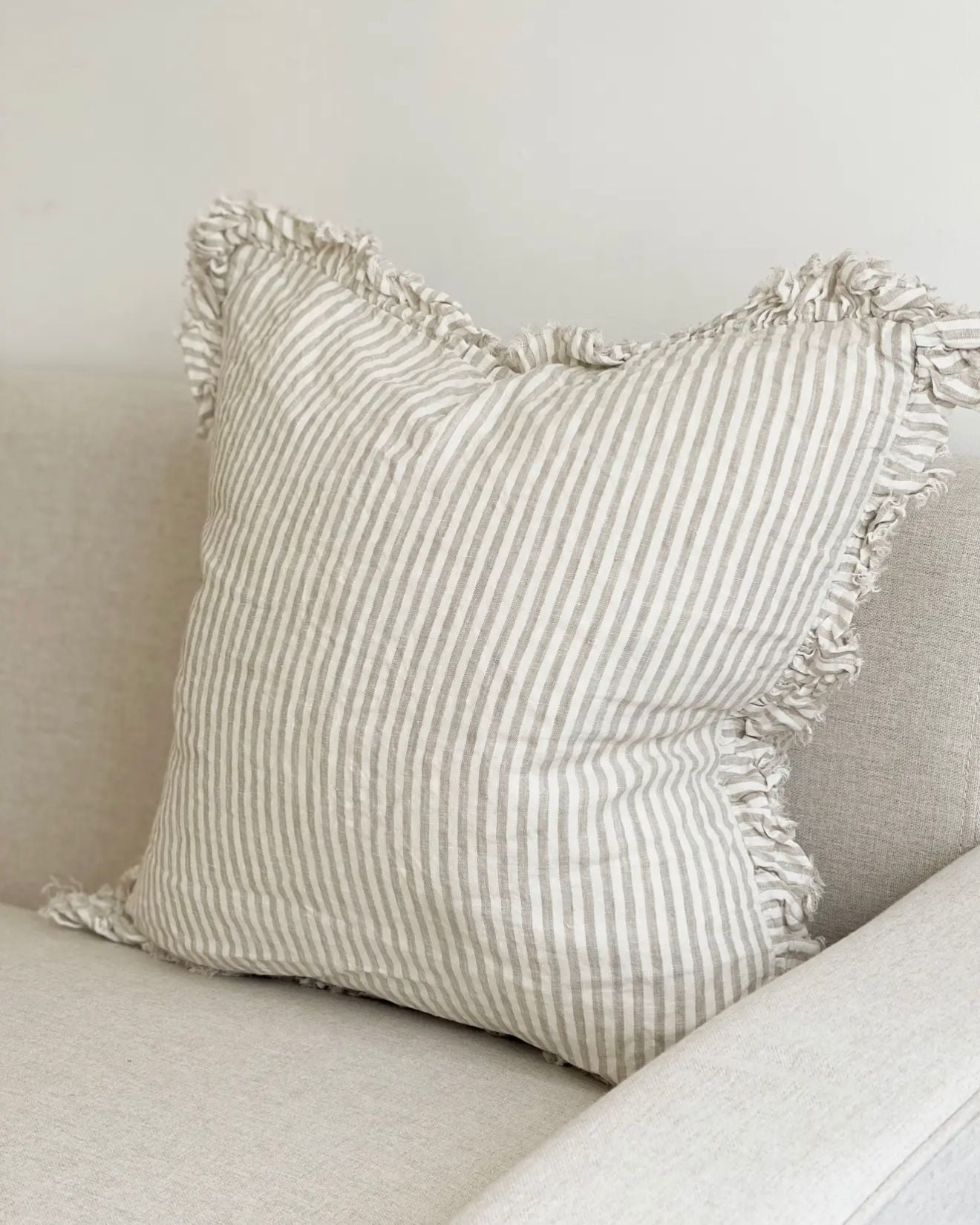 Hallie Natural Beige Square Pinstripe Cushion Cover by Ellenvale Trade, soft furnishings with a subtle pinstripe pattern.