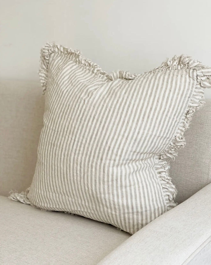 Hallie Natural Beige Square Pinstripe Cushion Cover by Ellenvale Trade, soft furnishings with a subtle pinstripe pattern.