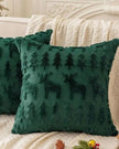 Green Chenile Christmas Tree & Stag Cushion Cover