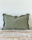 Sage green and cream rectangle scalloped edge cushion cover from Ellenvale Trade, soft furnishings with decorative design.