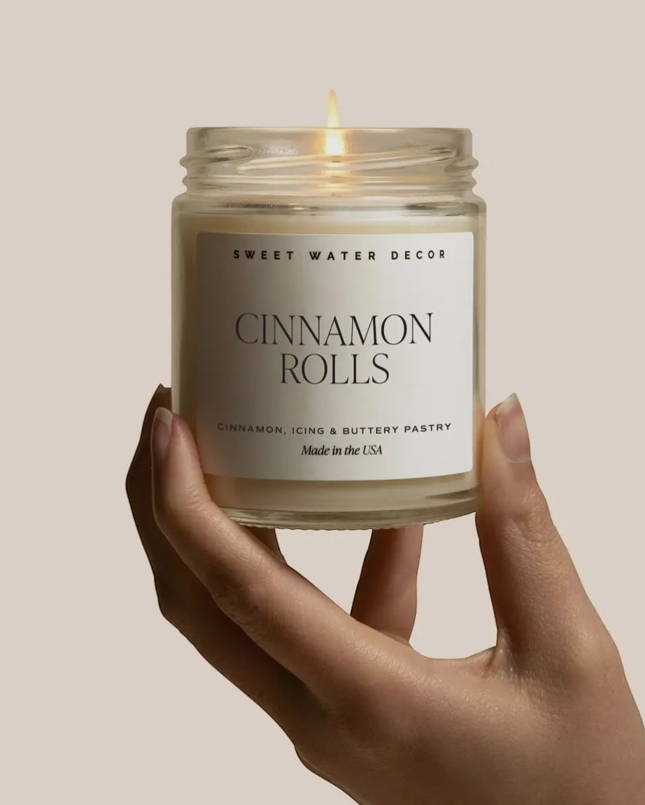 Sweet Water Decor - Clear Glass Candle Jar - Cinnamon Rolls