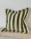Olive green stripe cushion cover by Ellenvale Trade, soft furnishings decor with stylish fabric and modern design.