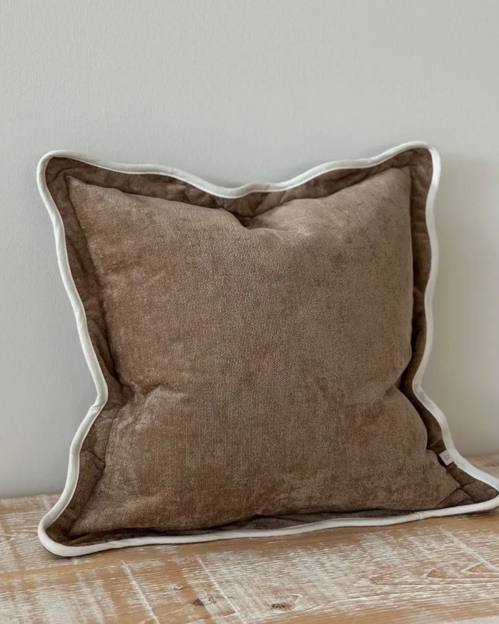Brown and cream scalloped cushion cover from Chloe Coffee by Ellenvale Trade, soft furnishings with decorative scalloped edges.
