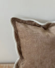 Chloe coffee brown and cream scalloped cushion cover by Ellenvale Trade, soft furnishings with decorative scalloped edges.