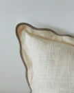 Cream and greige square scalloped cushion cover by Ellenvale Trade, soft furnishings with a stylish scalloped edge design.