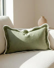 Chloe Sage Green and Cream rectangle scalloped edge cushion cover, soft furnishings by Ellenvale Trade, with a decorative scalloped border.