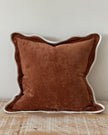 Rust brown and cream scalloped cushion cover by Ellenvale Trade, soft furnishings with decorative scalloped edges.