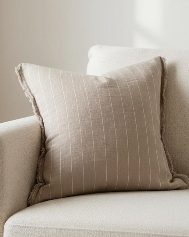Beige narrow stripe cushion cover from Ellenvale Trade, soft furnishings decor accessory with subtle striped pattern.