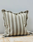 Beige square scalloped cushion cover with stripe pattern, soft furnishings by Ellenvale Trade, featuring a stylish, decorative design.