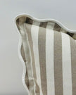 Beige square scalloped cushion cover with stripe pattern from Ellenvale Trade, soft furnishings for home decor.