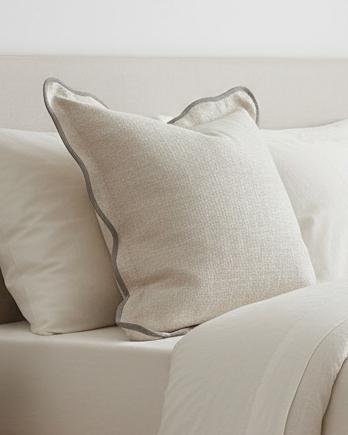 Ellenvale Trade Chloe large cream and greige square scalloped cushion cover, soft furnishings, with decorative scalloped edges.