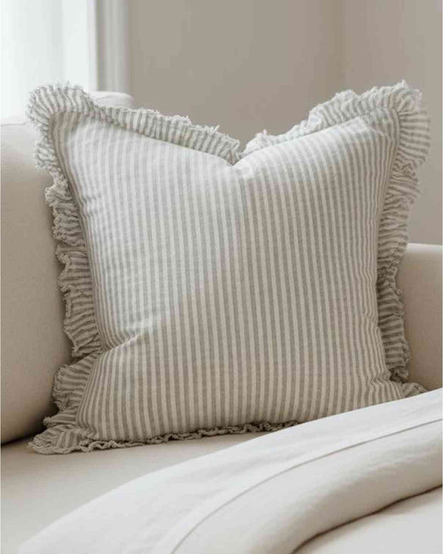 Large beige pinstripe cushion cover from Ellenvale Trade's Hallie collection, soft furnishings decor with natural tones.