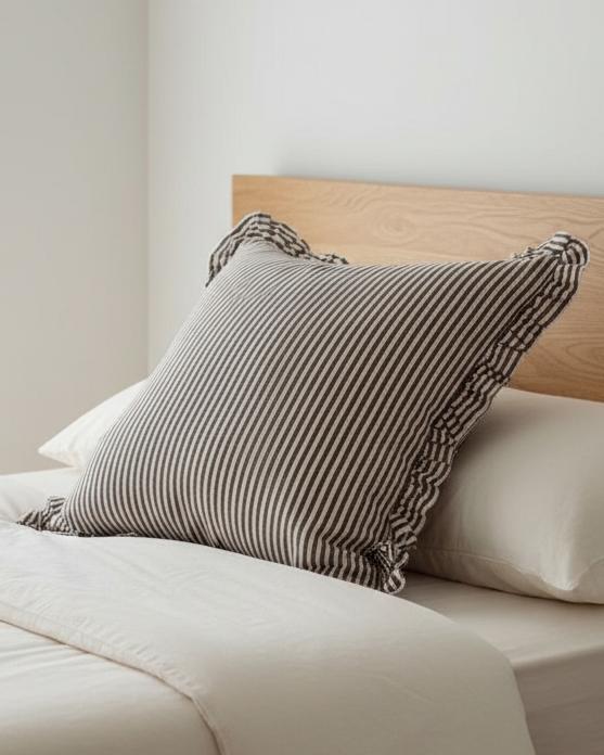 Darcy chocolate brown pinstripe cushion cover from Ellenvale Trade, soft furnishings, large size with stylish pinstripe pattern.