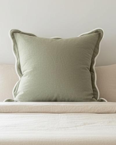 Ellenvale Trade Chloe extra large sage green square cushion cover with scalloped edges, soft furnishings decor.